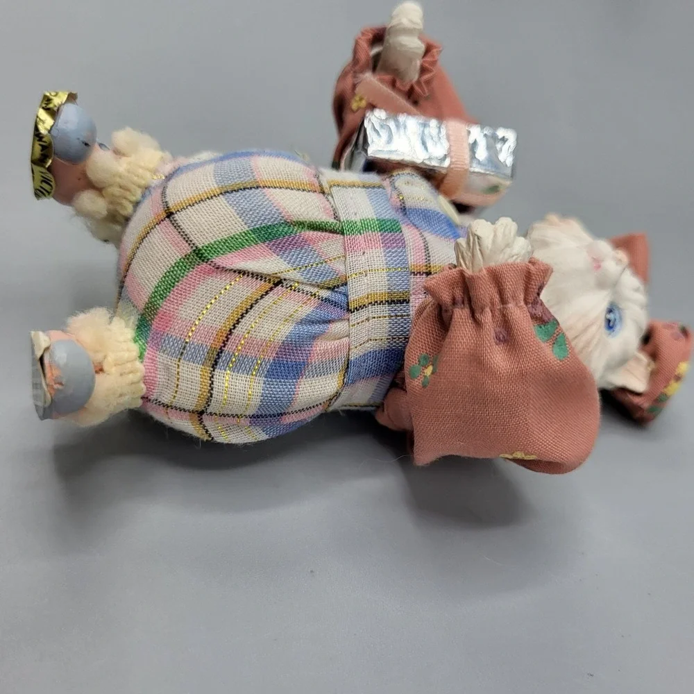 Vintage Victoria Impex White Cat Doll Anthropomorphic Figurine Plaid Outfit 4